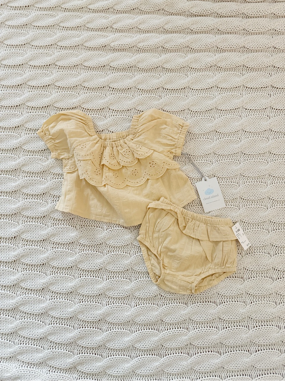 NWT Cloud Island Soft Ruffle Two-Piece Baby Set in Light Yellow